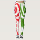 Red & Elf Green Candy Striping Streifen Leggings (Vorderseite)