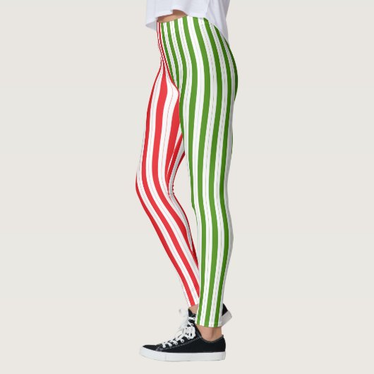 Red & Elf Green Candy Striping Streifen Leggings (Links)