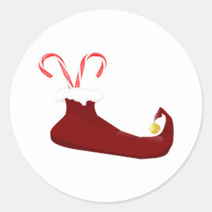 Red Elf Slipper mit Candy Canes Round Sticker