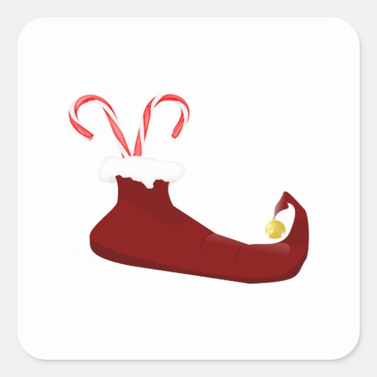 Red Elf Slipper mit Candy Canes Square Sticker (Vorderseite)