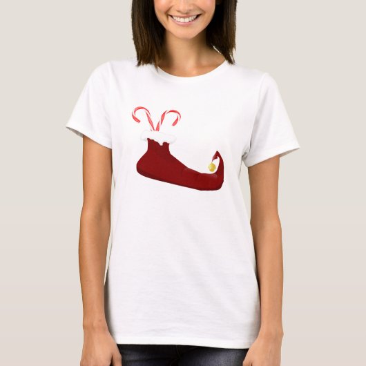 Red Elf Slipper mit Candy Canes T-Shirt (Vorderseite)
