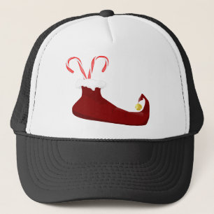 Red Elf Slipper mit Candy Canes Truckerkappe