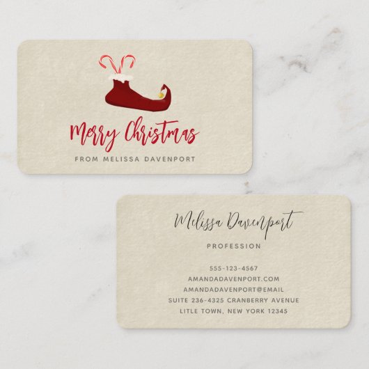 Red Elf Slipper mit Candy Canes Visitenkarte (Vorne/Hinten)