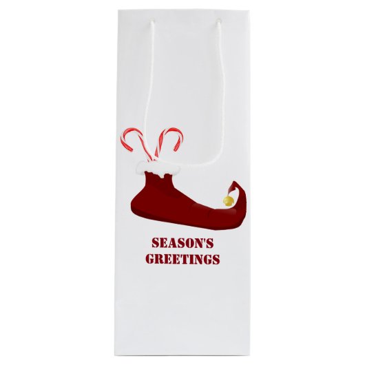 Red Elf Slipper mit Candy Canes Wine Gift Bag Geschenktüte Für Weinflaschen (Vorderseite)
