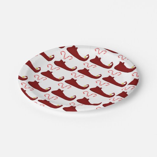 Red Elf Slippers mit Candy Canes Pappteller (Schrägansicht)