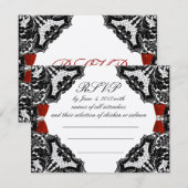 Red, Elfenbein und Black Lace Wedding RSVP Karte (Vorne/Hinten)