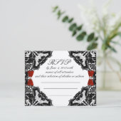 Red, Elfenbein und Black Lace Wedding RSVP Karte (Stehend Vorderseite)