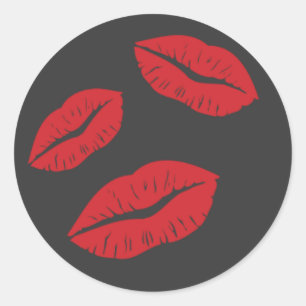 RED EMO GRAY LIPS KISSES LIPSTICK DREI LIEBE FLIRT RUNDER AUFKLEBER