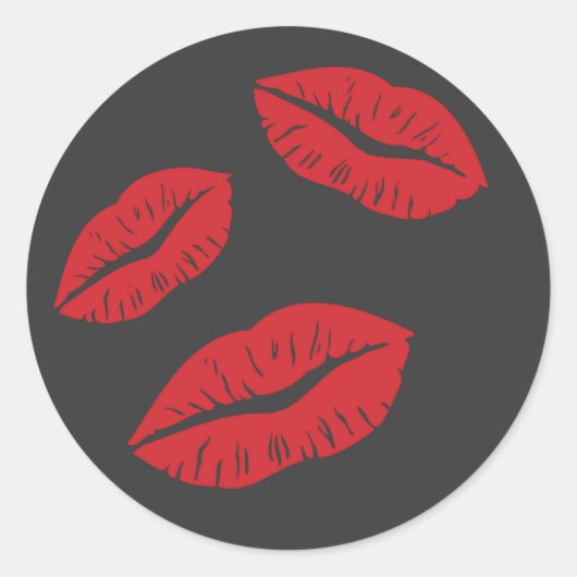 RED EMO GRAY LIPS KISSES LIPSTICK DREI LIEBE FLIRT RUNDER AUFKLEBER (Vorderseite)