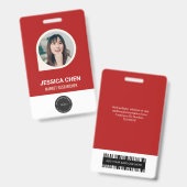 Red Employee Foto ID Card, Bar Code, Logo, Name Ausweis (Vorder- & Rückseite)