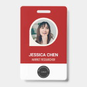 Red Employee Foto ID Card, Bar Code, Logo, Name Ausweis (Vorderseite)