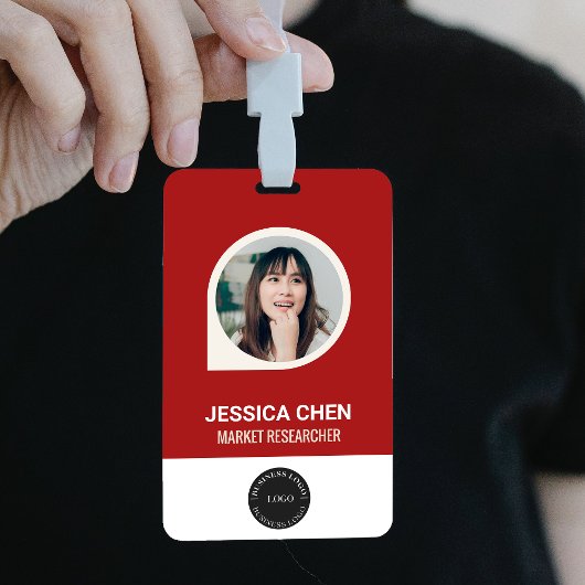 Red Employee Foto ID Card, Bar Code, Logo, Name Ausweis