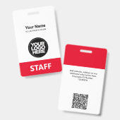 Red Employee Name Business Logo Qr Code Ausweis (Front & Back)