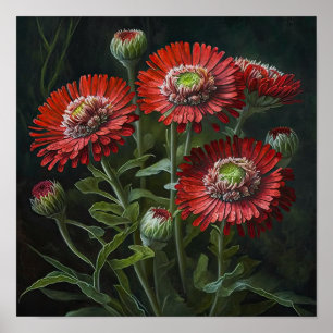 Red English Daisy Blume Art Print Poster