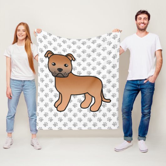 Red English Staffie Niedlich Cartoon Dog & Paws Fleecedecke (Beispiel)