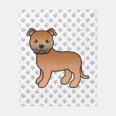 Red English Staffie Niedlich Cartoon Dog & Paws Fleecedecke (Vorderseite)