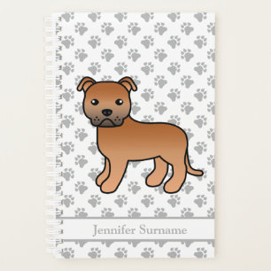 Red English Staffie Niedlich Cartoon Dog & Text Planer