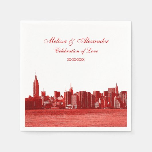 Red Etched Look NYC Skyline Silhouette, ESB #1 Serviette (Vorderseite)