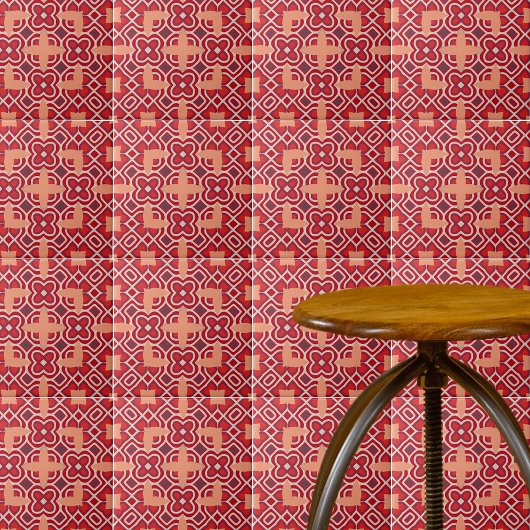 Red Ethnic Bohemisch Arabesque Geometric Pattern Fliese