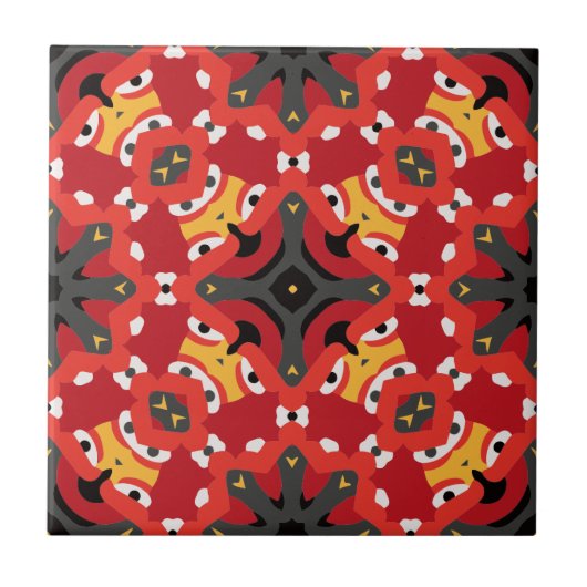 Red Ethnic Boho Oriental Arabesque Mosaik Muster Fliese (Vorderseite)