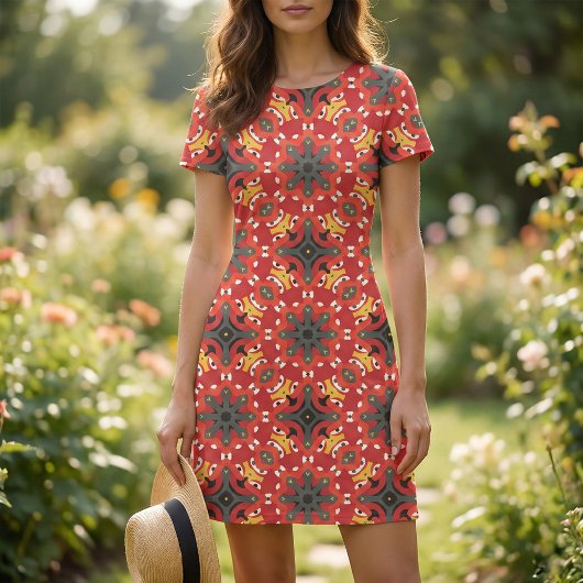 Red Ethnic Boho Oriental Arabesque Mosaik Muster Stoff