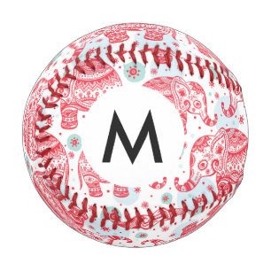 Red Ethnic Elephant Muster Baseball