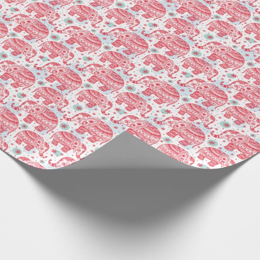 Red Ethnic Elephant Pattern Geschenkpapier (Ecke)