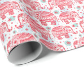 Red Ethnic Elephant Pattern Geschenkpapier (Rolleneckpunkt)