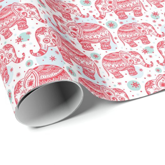 Red Ethnic Elephant Pattern Geschenkpapier (Rolleneckpunkt)