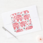 Red Ethnic Elephant Pattern Quadratischer Aufkleber (Umschlag)