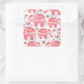 Red Ethnic Elephant Pattern Quadratischer Aufkleber (Tasche)