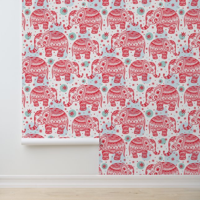 Red Ethnic Elephant Pattern Tapete (Anwendung)