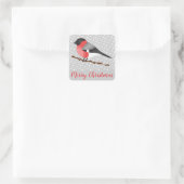 Red Eurasian Bullfinch Bird Grau Winter Weihnachte Quadratischer Aufkleber (Tasche)