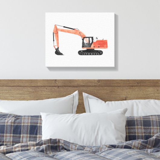 Red Excavator Construction Vehicle Canvas Print Leinwanddruck (Insitu (Schlafzimmer))
