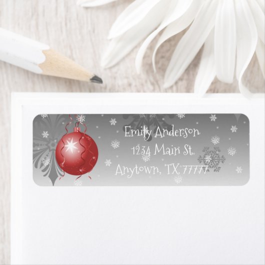 Red Extravagant Christmas Ornament Address Label (Insitu)