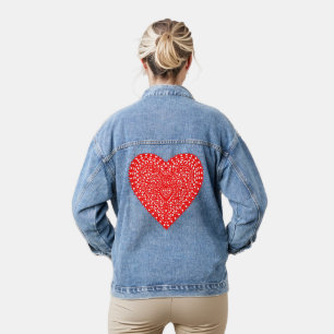 Red Extravagant Heart Design Jeansjacke