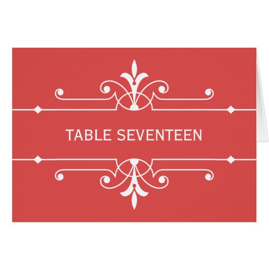 Red Extravagant Ornamental Tischnummer Card (Vorderseite (Horizontal))