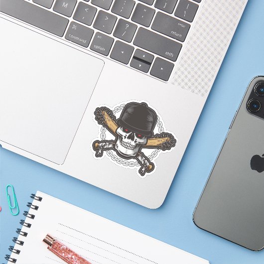 Red Eye Pirate Skull Aufkleber (Laptop mit iPhone)