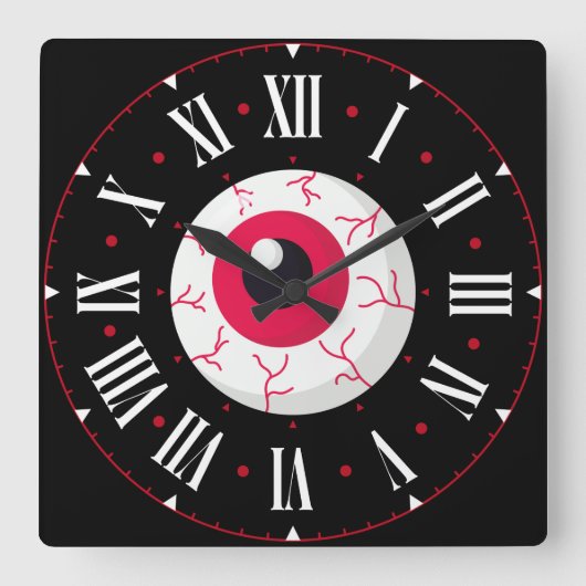Red Eyeball Inside Roman Numerals Quadratische Wanduhr (Vorderseite)