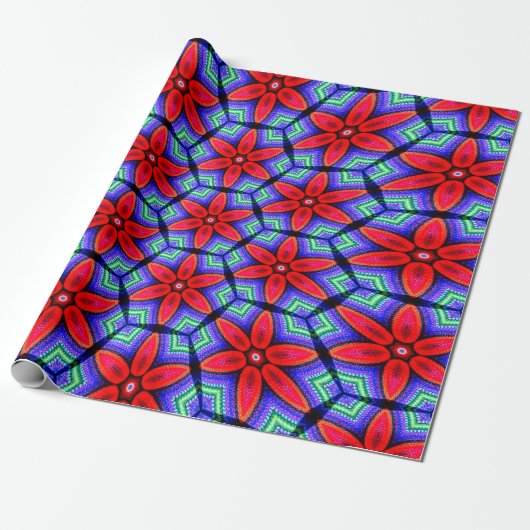 Red Fabrics Blume Muster Geschenkpapier (Ungerollt)