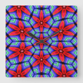 Red Fabrics Blume Muster Quadratische Wanduhr (Vorderseite)