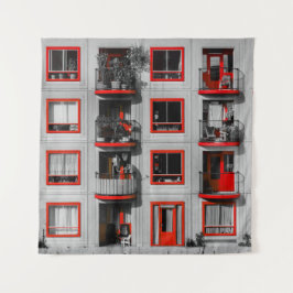 Red Facade Zuidoost Balcony Gebäude Fotografie Wandteppich