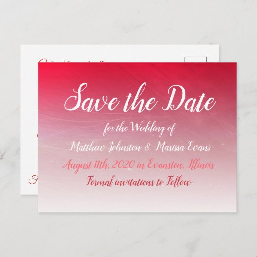 Red Fade Crackle Save the Date Postcard Postkarte (Vorne/Hinten)
