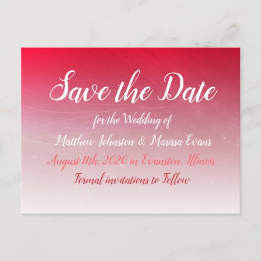 Red Fade Crackle Save the Date Postcard Postkarte (Vorderseite)