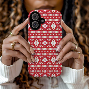 Red Fair Isle Christmas Sweater Pattern iPhone 16 Hülle