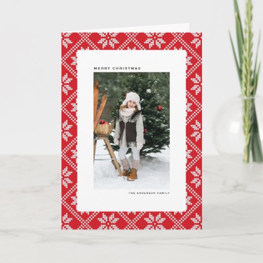 Red Fair Isle Strick Pattern Foto Weihnachten (Vorderseite)