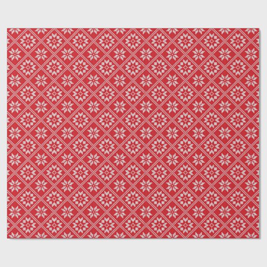 Red Fair Isle Sweater Strick Pattern Weihnachten Geschenkpapier (Flach)
