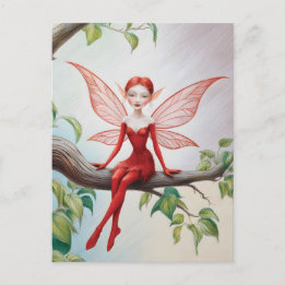 Red Fairy auf einer Limb-farbigen Bleistift-Skizze Postkarte