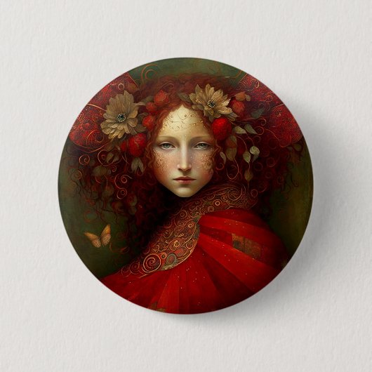 Red Fairy Fantasy Art Button (Vorderseite)