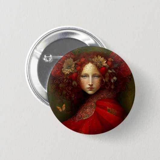 Red Fairy Fantasy Art Button (Vorne & Hinten)
